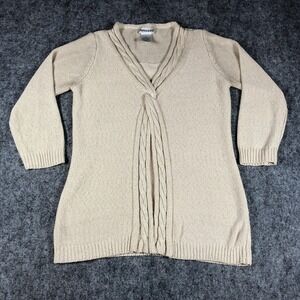 Parkhurst Women's Small Beige Cable Knit Open Front Tunic Cardigan‎